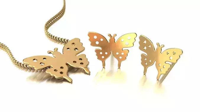  butterfly pendant-earrings set