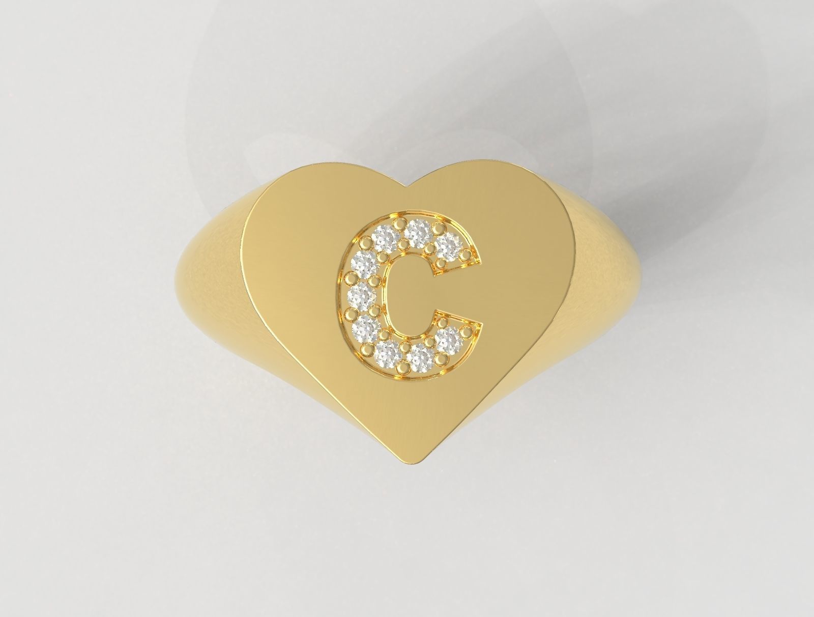 Heart Ring - Diamond Letter C 3D print model_2