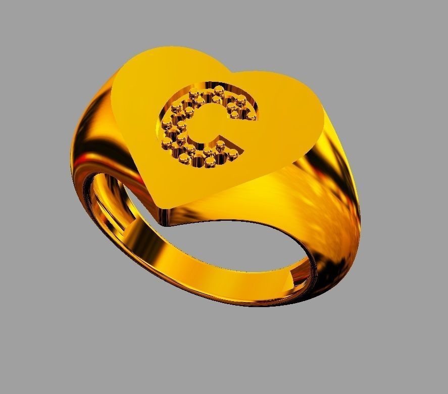 Heart Ring - Diamond Letter C 3D print model_9