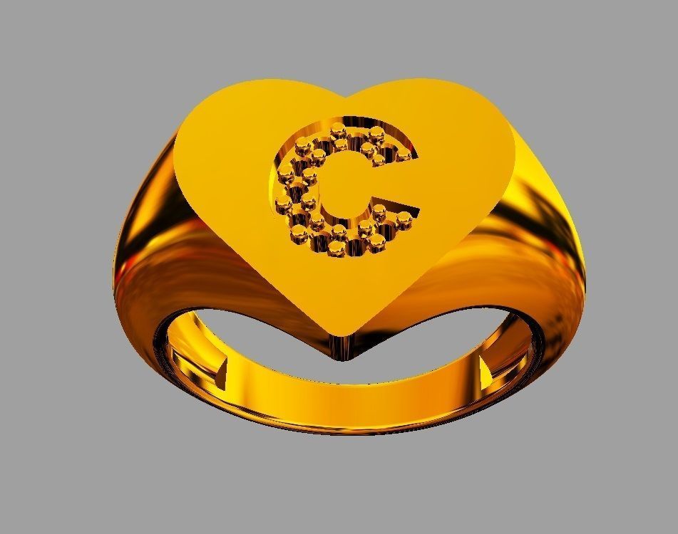 Heart Ring - Diamond Letter C 3D print model_6