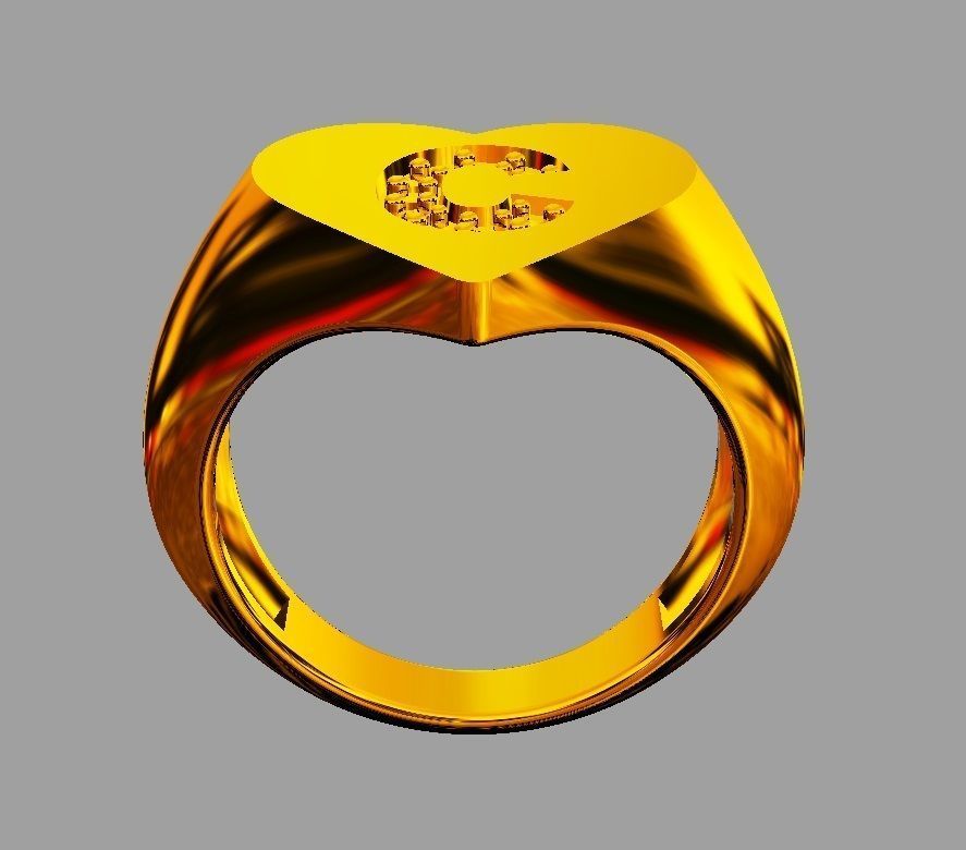 Heart Ring - Diamond Letter C 3D print model_8