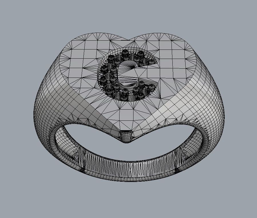 Heart Ring - Diamond Letter C 3D print model_12