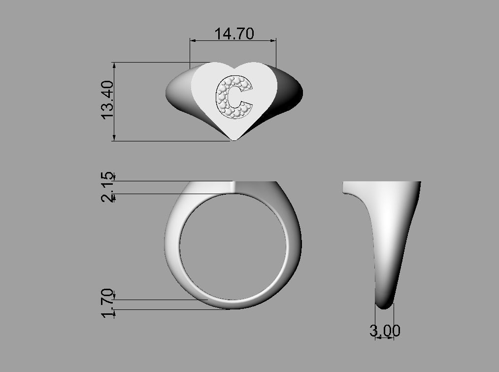 Heart Ring - Diamond Letter C 3D print model_3