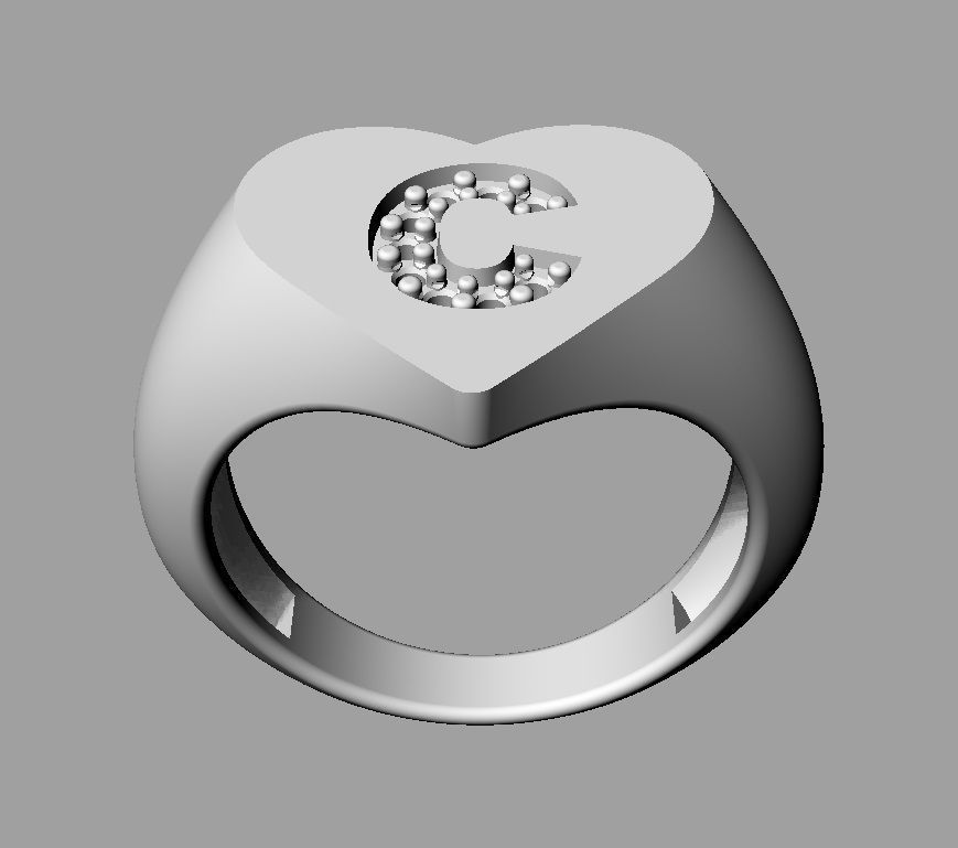 Heart Ring - Diamond Letter C 3D print model_18