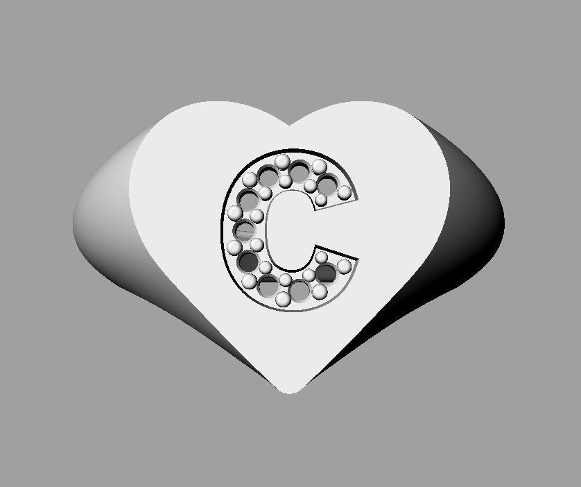 Heart Ring - Diamond Letter C 3D print model_19