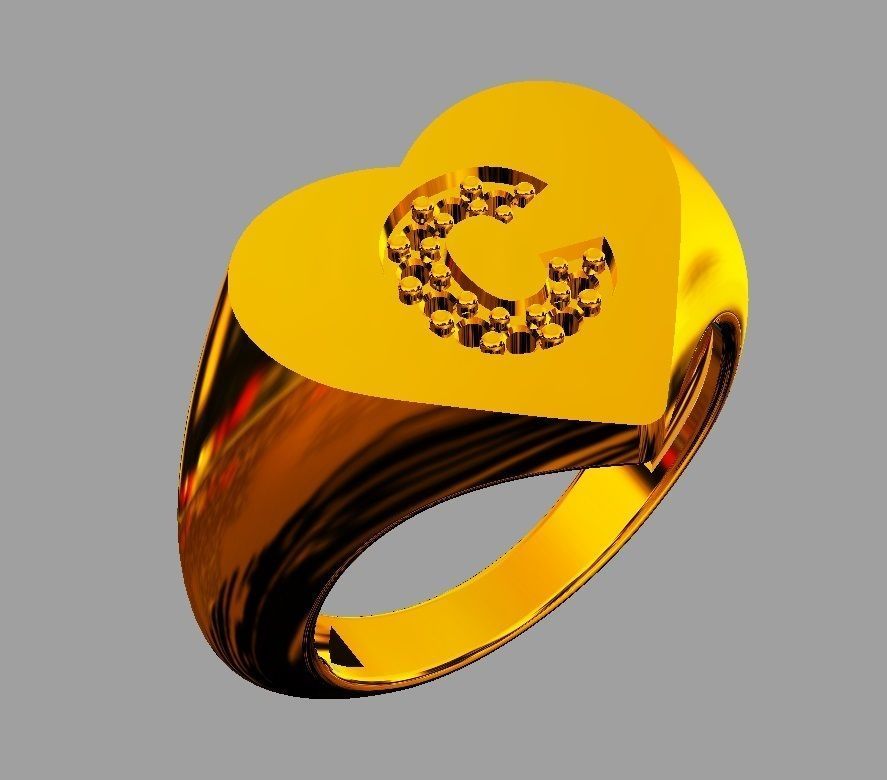 Heart Ring - Diamond Letter C 3D print model_7
