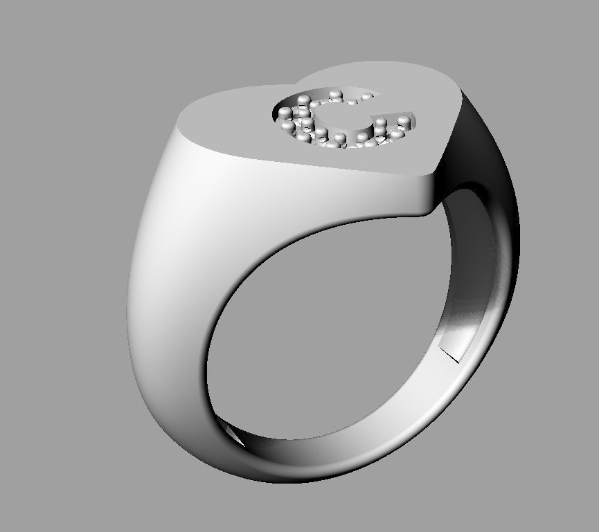 Heart Ring - Diamond Letter C 3D print model_16