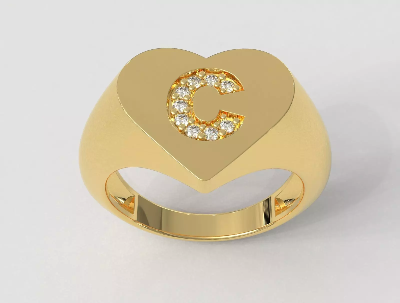Heart Ring - Diamond Letter C 3D print model_0