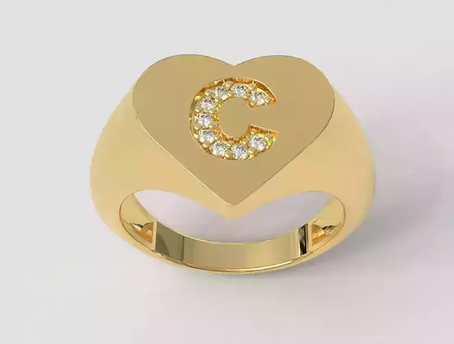 Heart Ring - Diamond Letter C