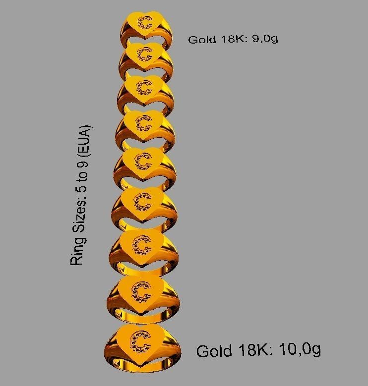 Heart Ring - Diamond Letter C 3D print model_4