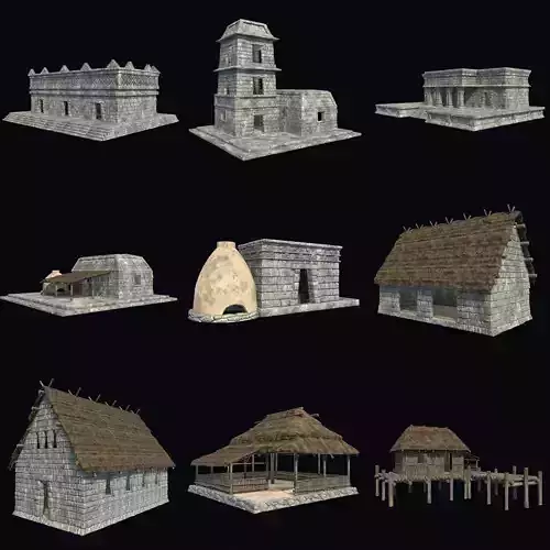 BUILDING AZTEC MAYAN INCA STONE HOUSE TEMPLE COLLECTION