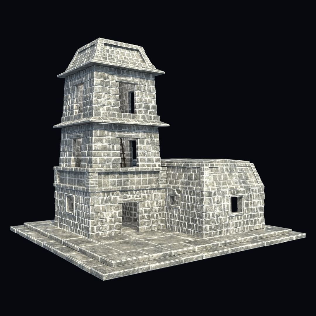 BUILDING AZTEC MAYAN INCA STONE HOUSE TEMPLE COLLECTION Low-poly 3D model_9