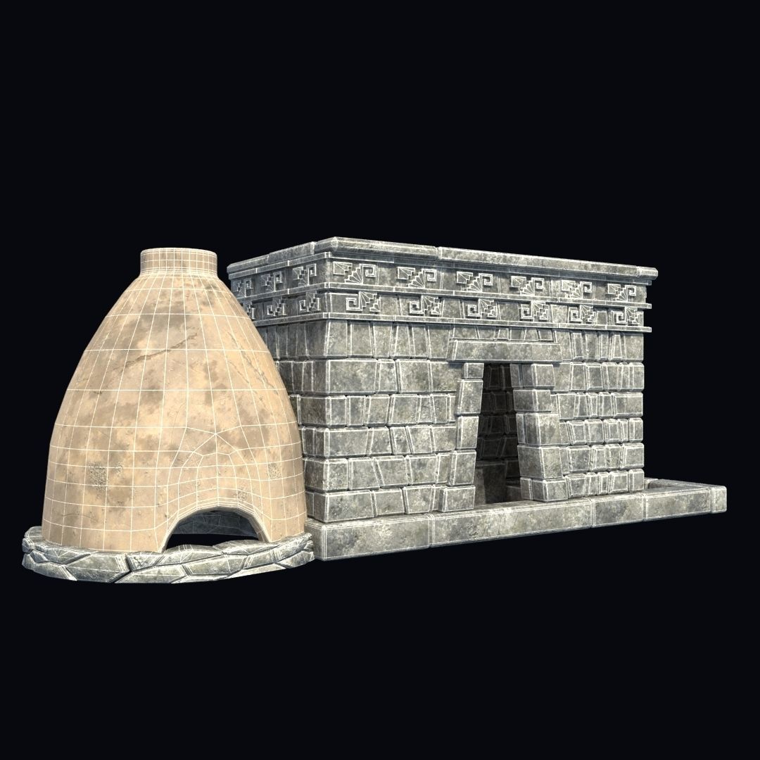 BUILDING AZTEC MAYAN INCA STONE HOUSE TEMPLE COLLECTION Low-poly 3D model_24
