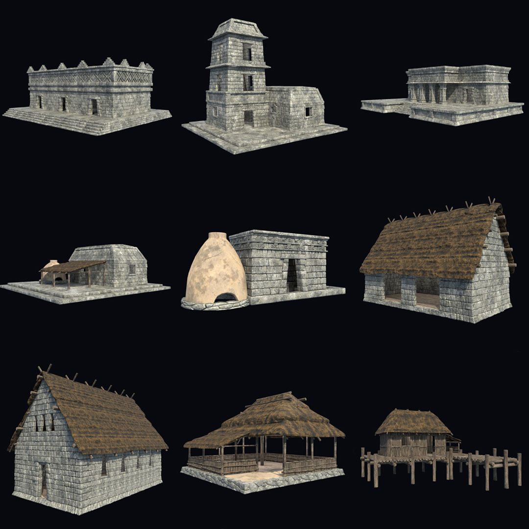 BUILDING AZTEC MAYAN INCA STONE HOUSE TEMPLE COLLECTION Low-poly 3D model_46