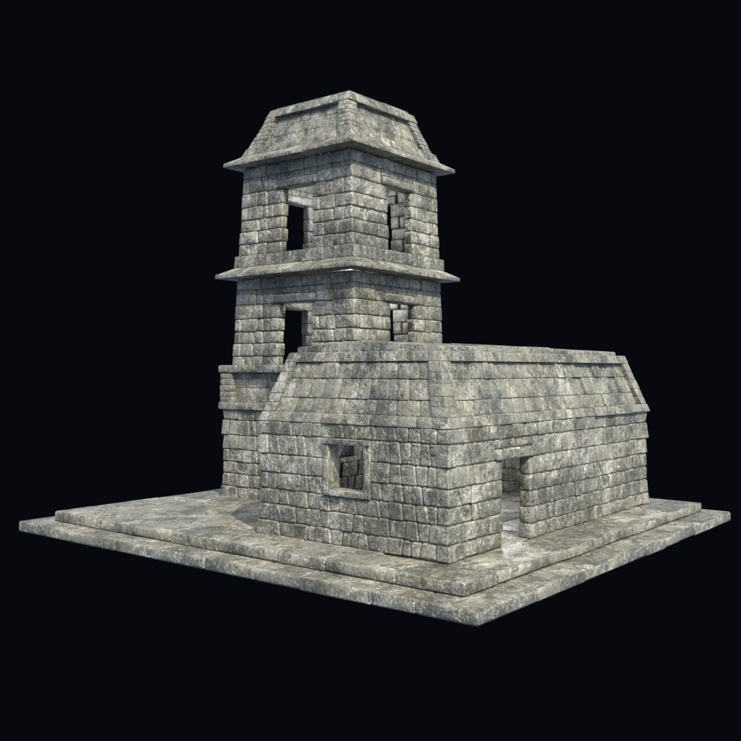 BUILDING AZTEC MAYAN INCA STONE HOUSE TEMPLE COLLECTION Low-poly 3D model_7