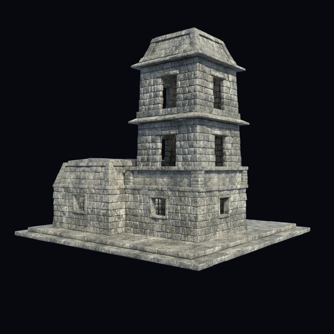 BUILDING AZTEC MAYAN INCA STONE HOUSE TEMPLE COLLECTION Low-poly 3D model_8