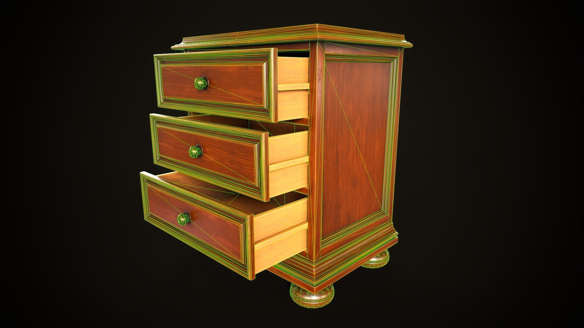 Vintage dresser and nightstand Low-poly 3D model_23