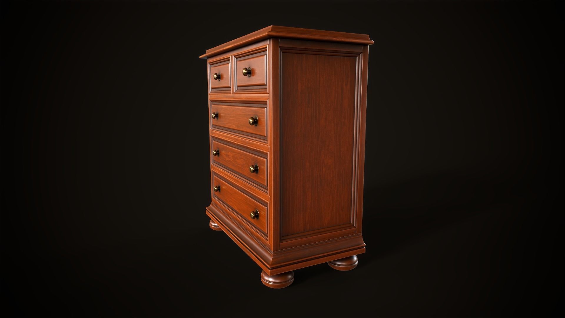 Vintage dresser and nightstand Low-poly 3D model_10
