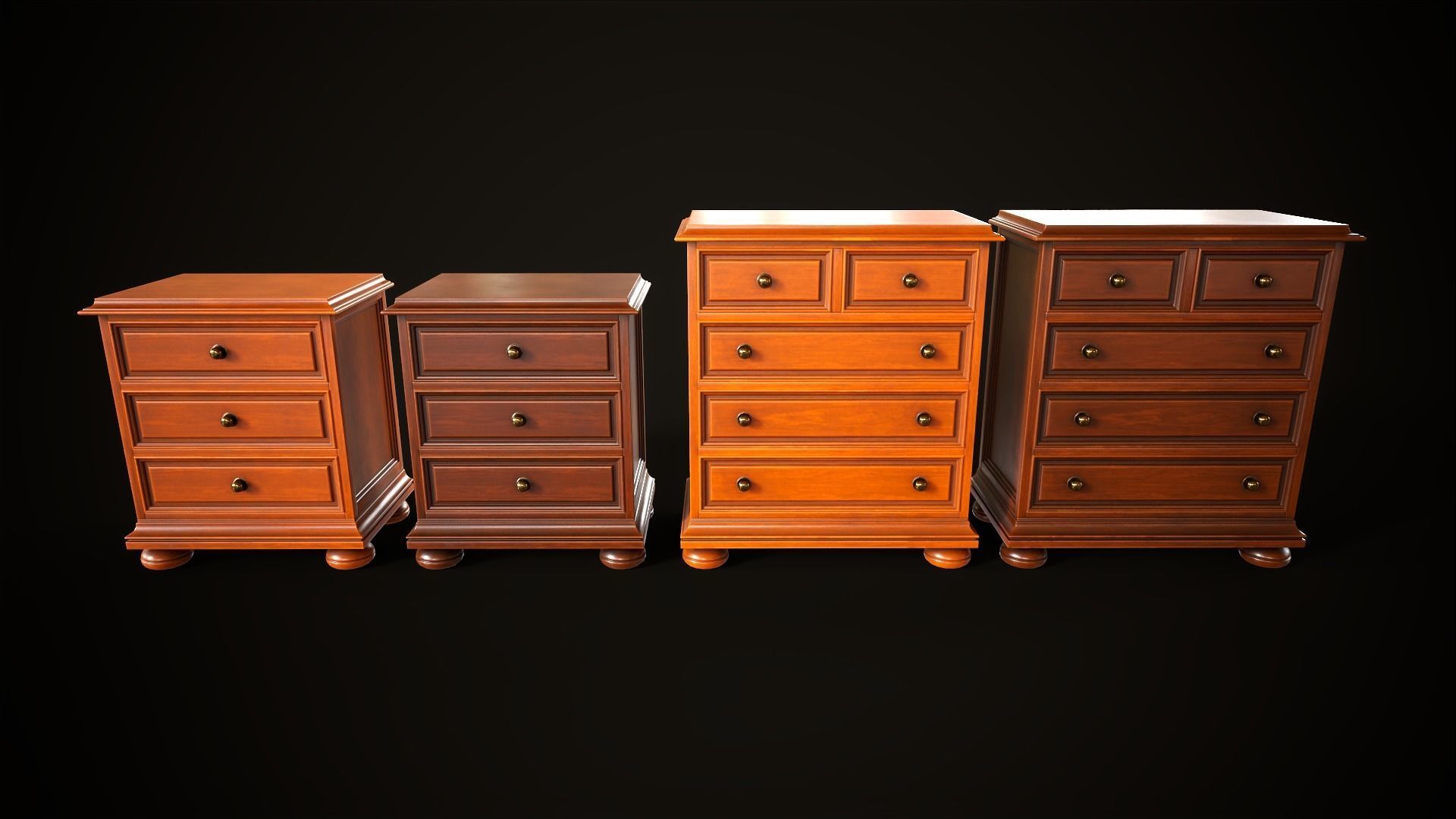 Vintage dresser and nightstand Low-poly 3D model_1
