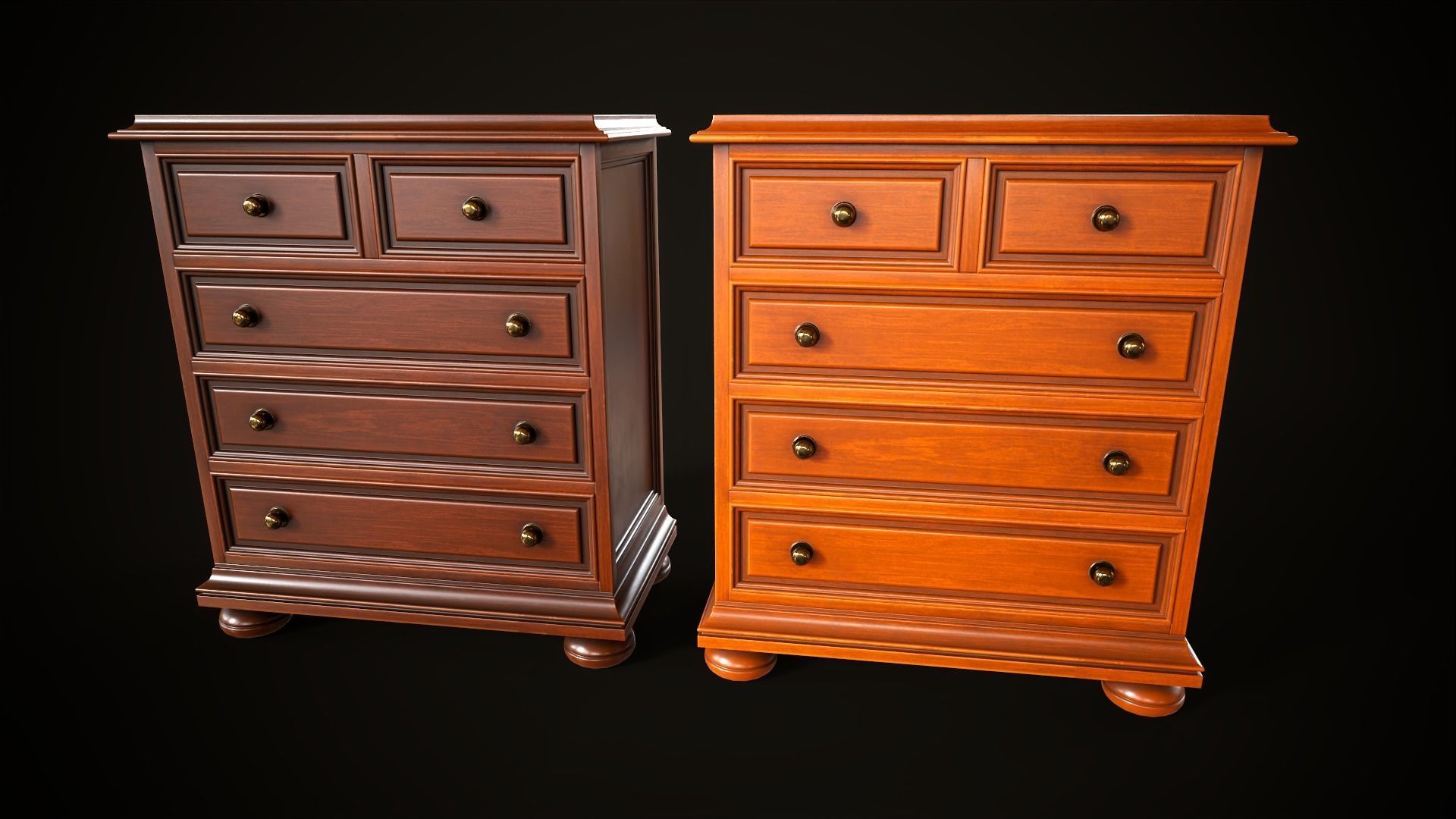 Vintage dresser and nightstand Low-poly 3D model_4