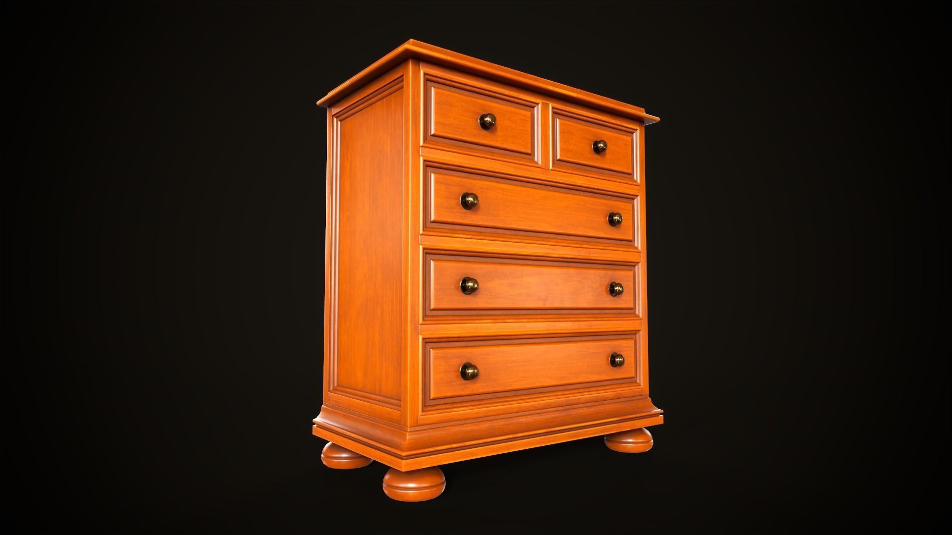 Vintage dresser and nightstand Low-poly 3D model_8