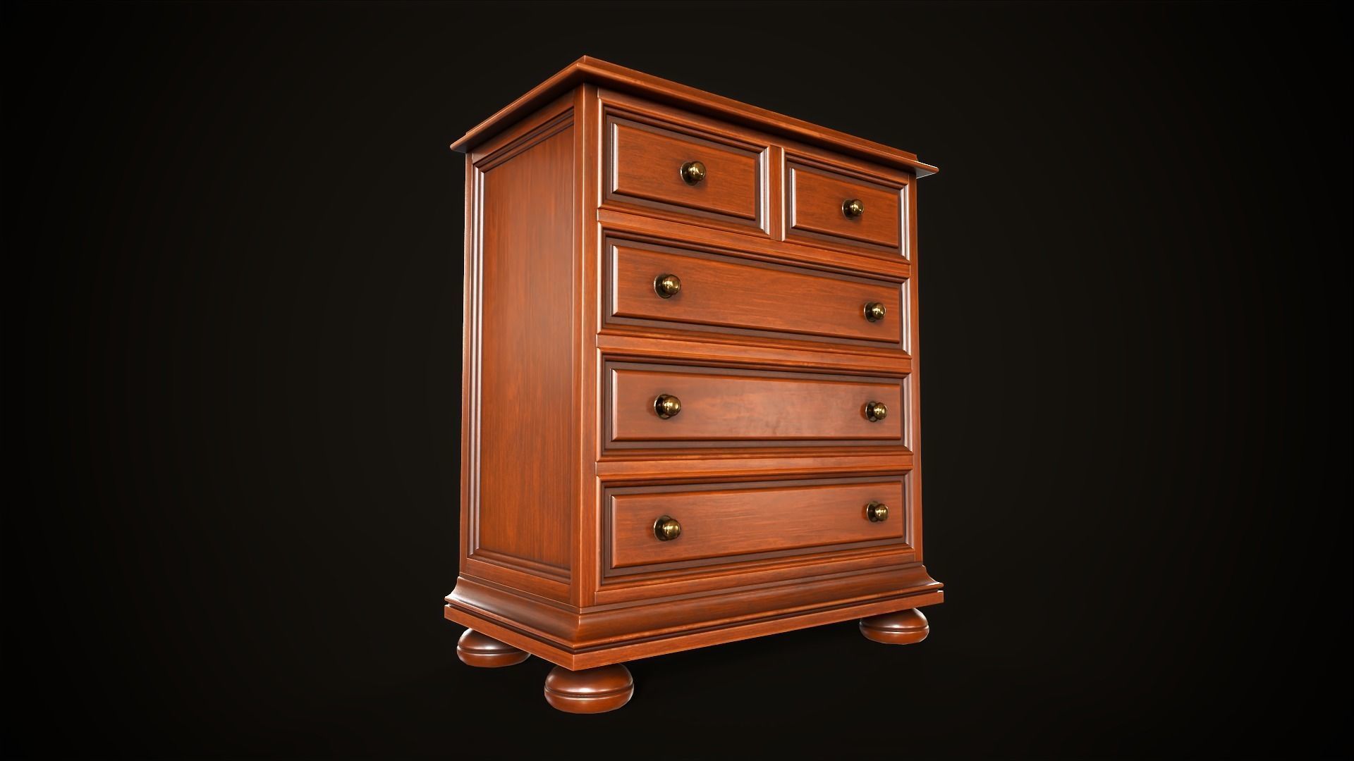 Vintage dresser and nightstand Low-poly 3D model_7