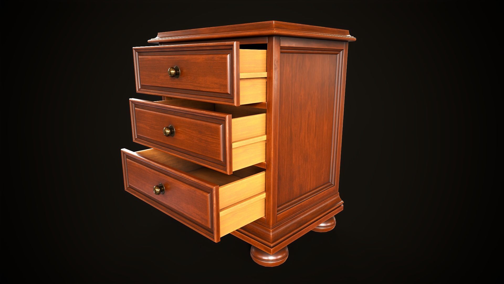 Vintage dresser and nightstand Low-poly 3D model_12
