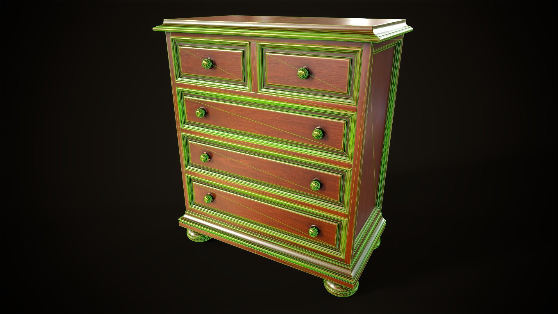 Vintage dresser and nightstand Low-poly 3D model_25