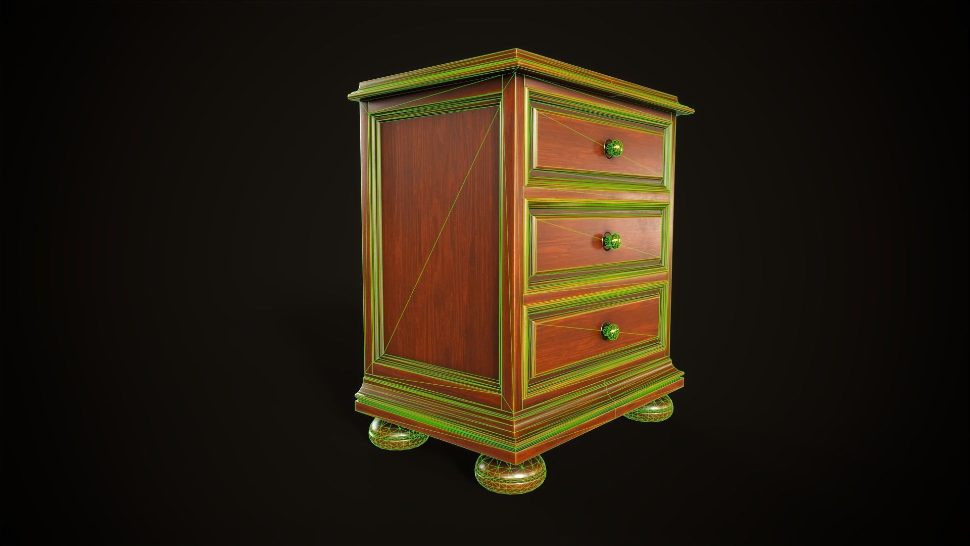 Vintage dresser and nightstand Low-poly 3D model_21
