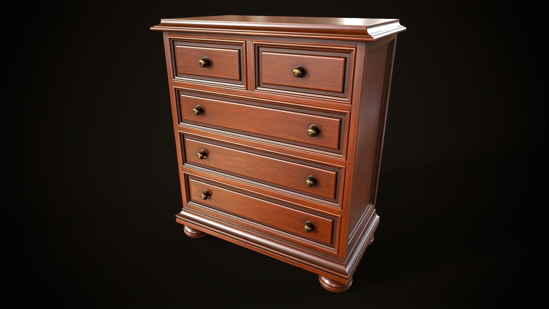 Vintage dresser and nightstand Low-poly 3D model_16