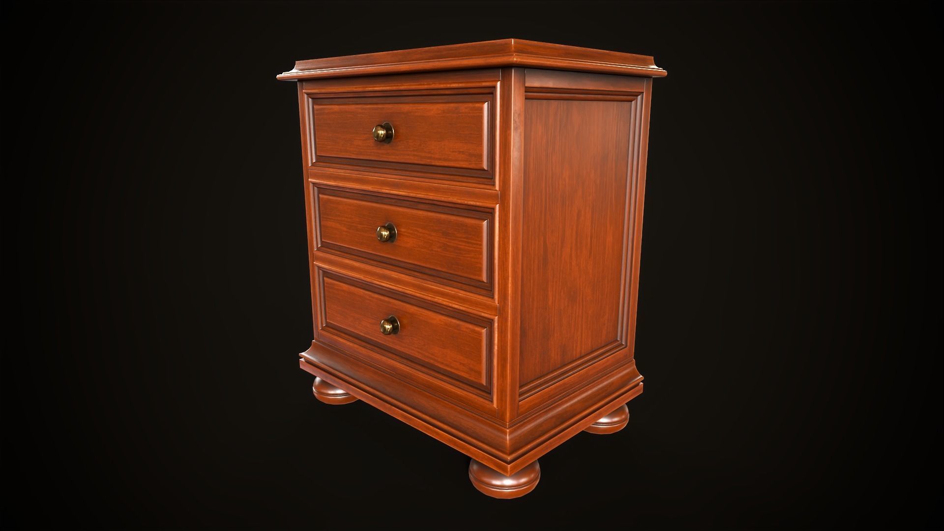 Vintage dresser and nightstand Low-poly 3D model_11