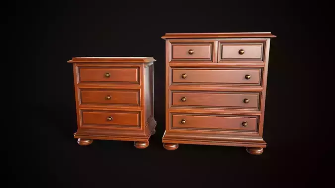 Vintage dresser and nightstand Low-poly 3D model Vintage dresser and nightstand Low-poly 3D model
