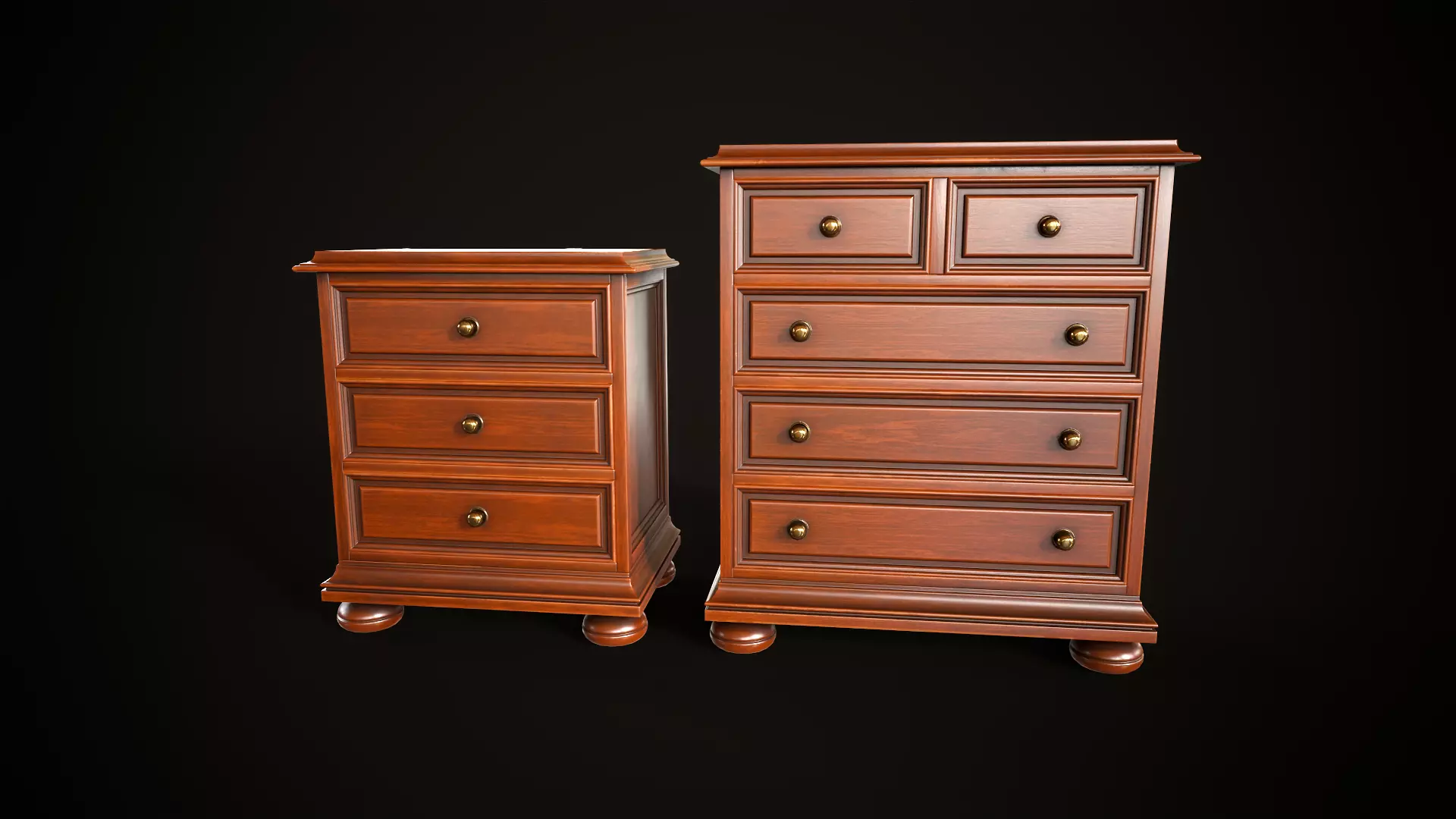 Vintage dresser and nightstand Low-poly 3D model_0