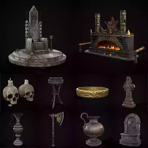 Gothic Dungeon Props Mix 3D Model Collection