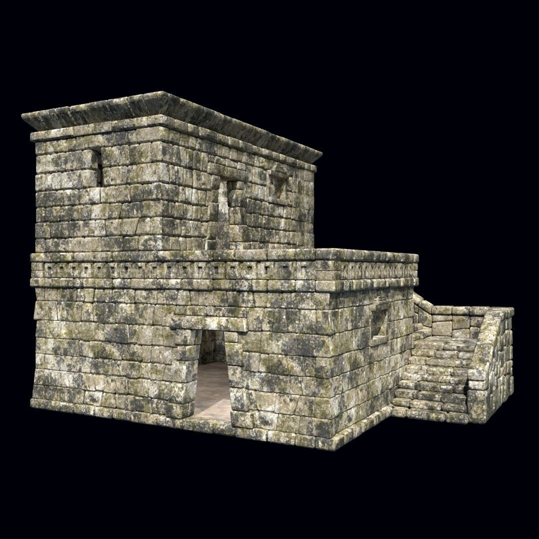 OLD ANCIENT HOUSE AZTEC MAYAN INCA STONE TEMPLE COLLECTION Low-poly 3D model_28