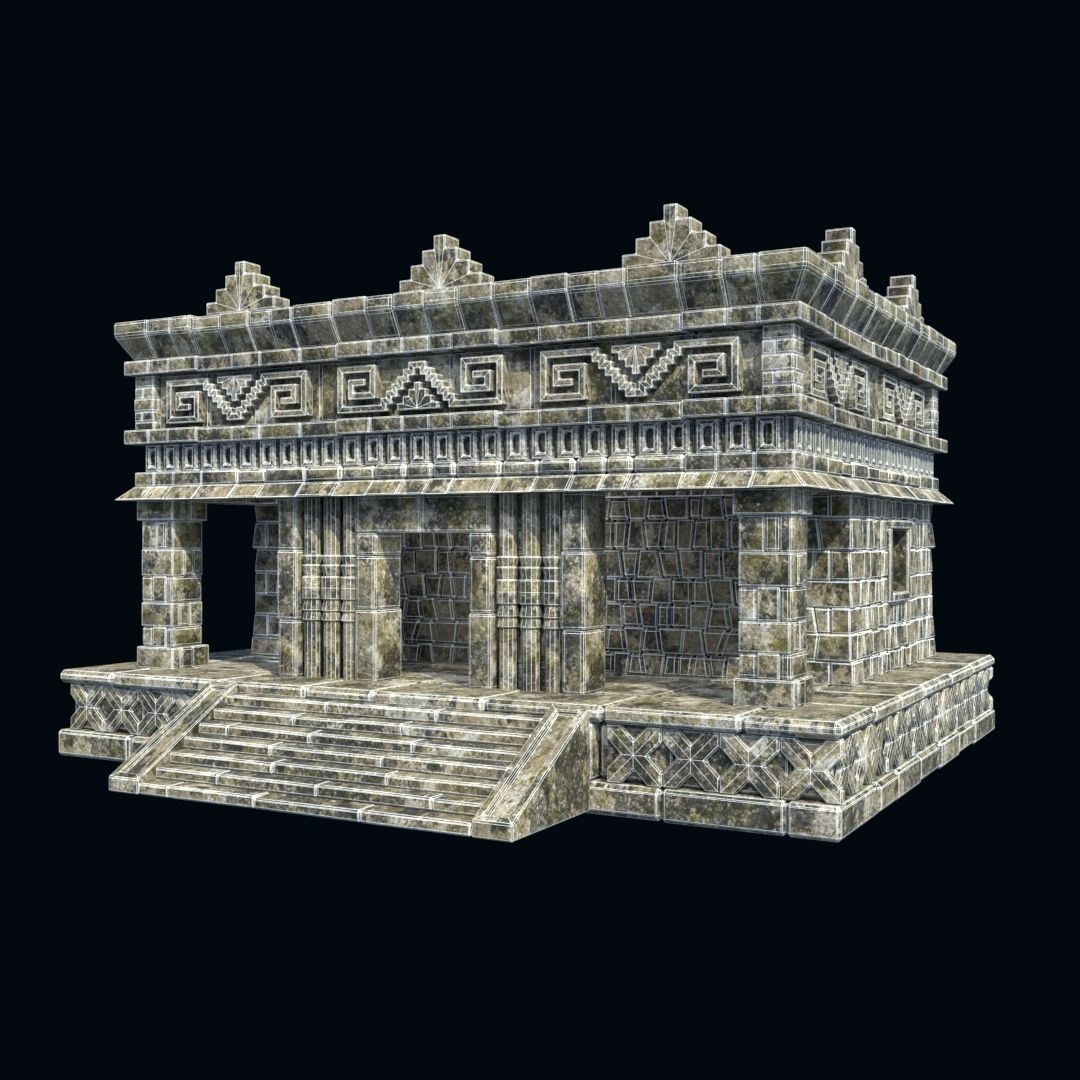 OLD ANCIENT HOUSE AZTEC MAYAN INCA STONE TEMPLE COLLECTION Low-poly 3D model_3