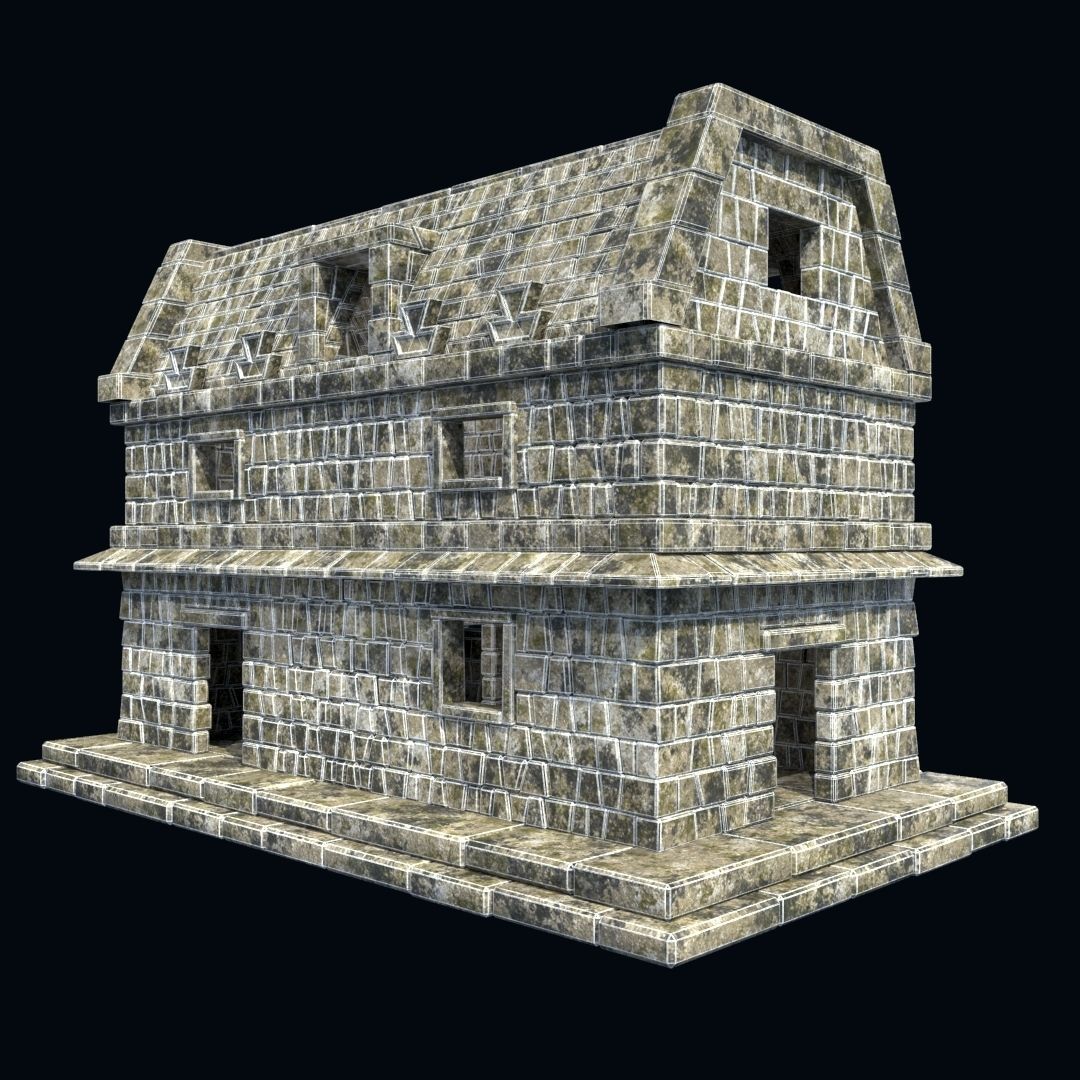 OLD ANCIENT HOUSE AZTEC MAYAN INCA STONE TEMPLE COLLECTION Low-poly 3D model_2