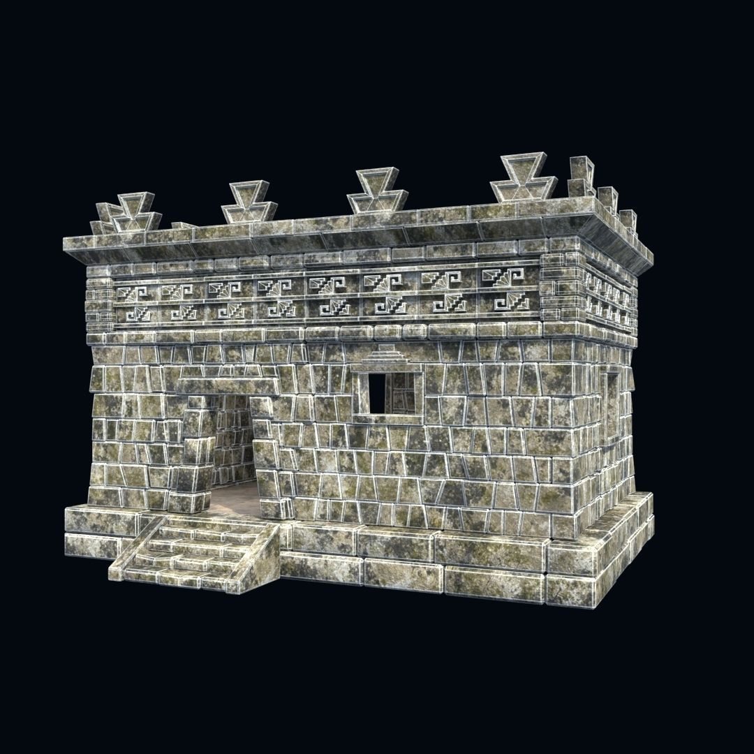 OLD ANCIENT HOUSE AZTEC MAYAN INCA STONE TEMPLE COLLECTION Low-poly 3D model_8