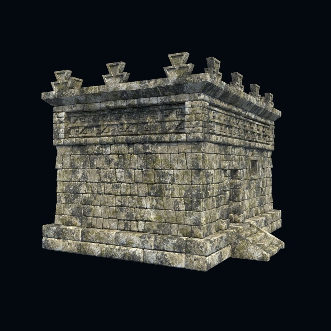 OLD ANCIENT HOUSE AZTEC MAYAN INCA STONE TEMPLE COLLECTION Low-poly 3D model_15