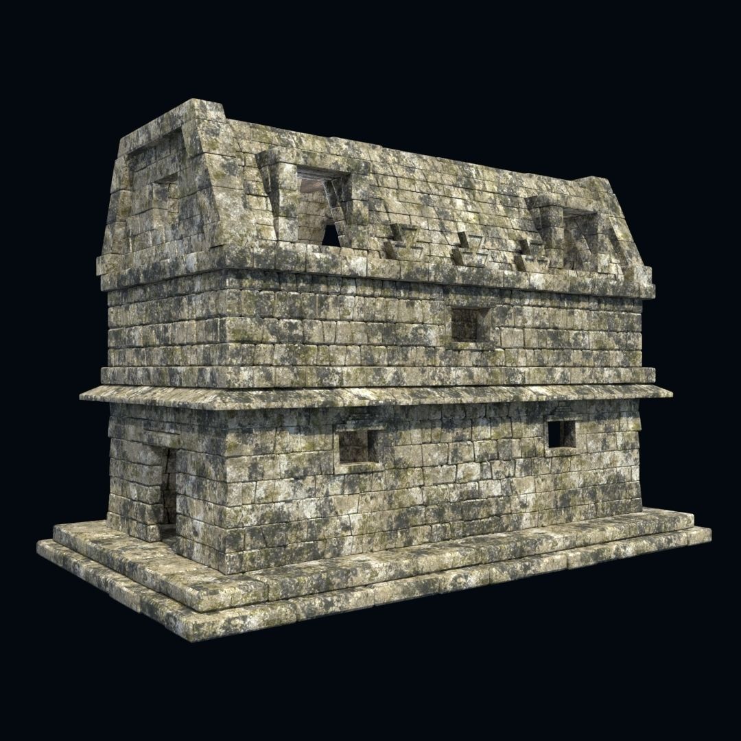 OLD ANCIENT HOUSE AZTEC MAYAN INCA STONE TEMPLE COLLECTION Low-poly 3D model_5