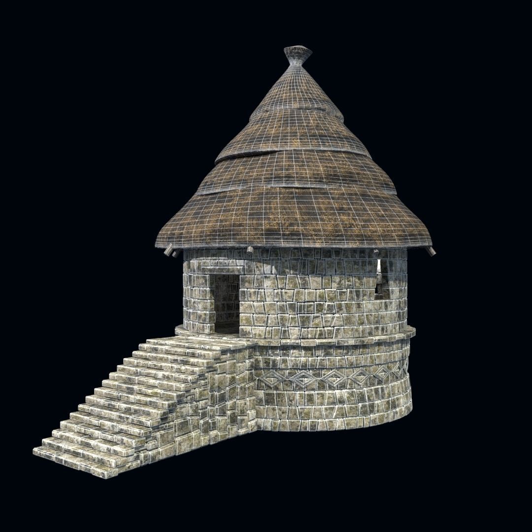 OLD ANCIENT HOUSE AZTEC MAYAN INCA STONE TEMPLE COLLECTION Low-poly 3D model_19