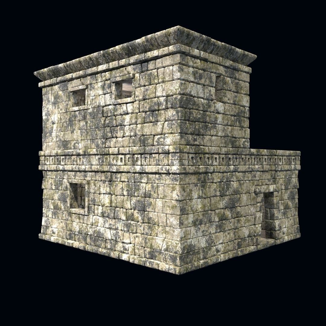 OLD ANCIENT HOUSE AZTEC MAYAN INCA STONE TEMPLE COLLECTION Low-poly 3D model_29