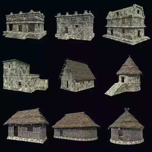 OLD ANCIENT HOUSE AZTEC MAYAN INCA STONE TEMPLE COLLECTION Low-poly 3D model