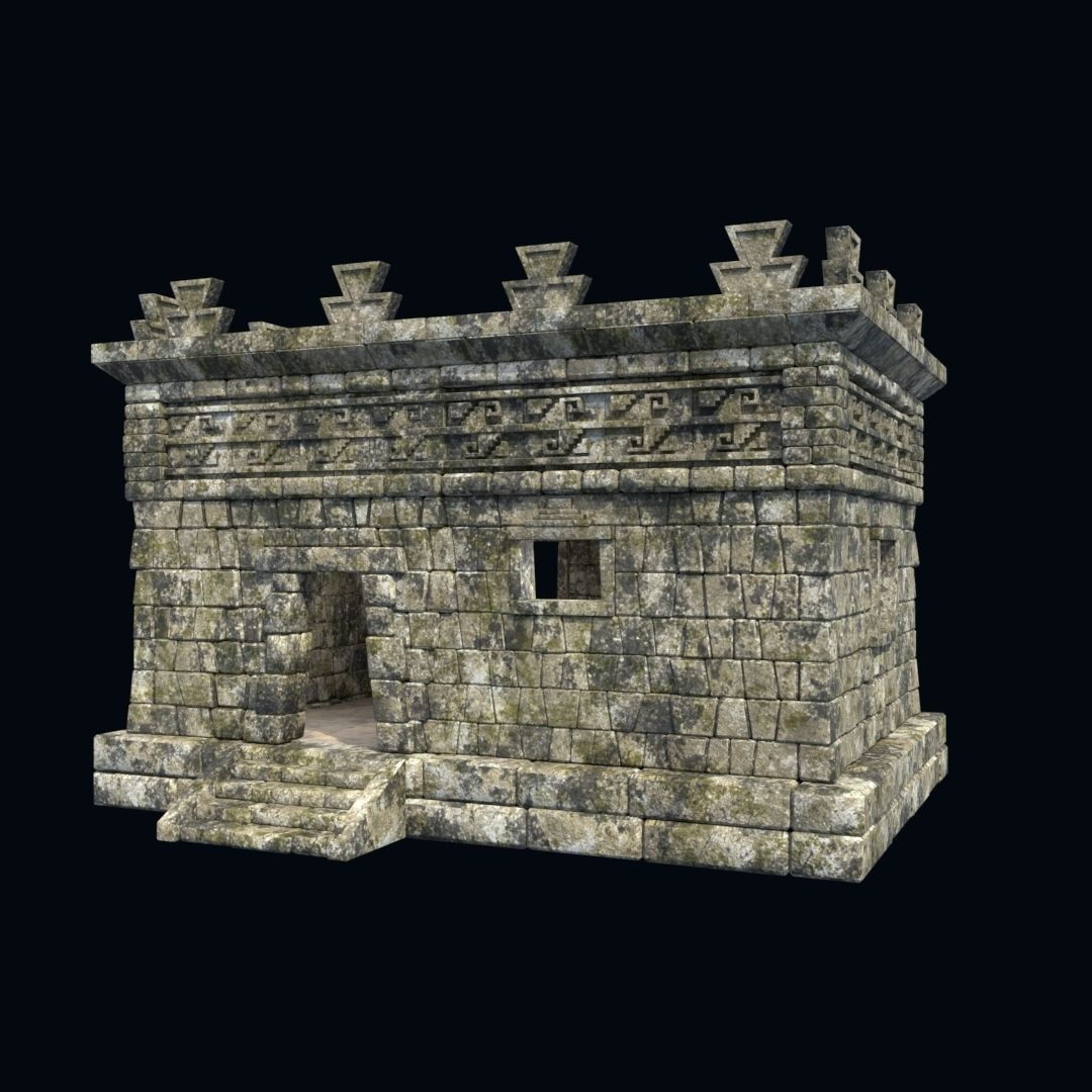OLD ANCIENT HOUSE AZTEC MAYAN INCA STONE TEMPLE COLLECTION Low-poly 3D model_1