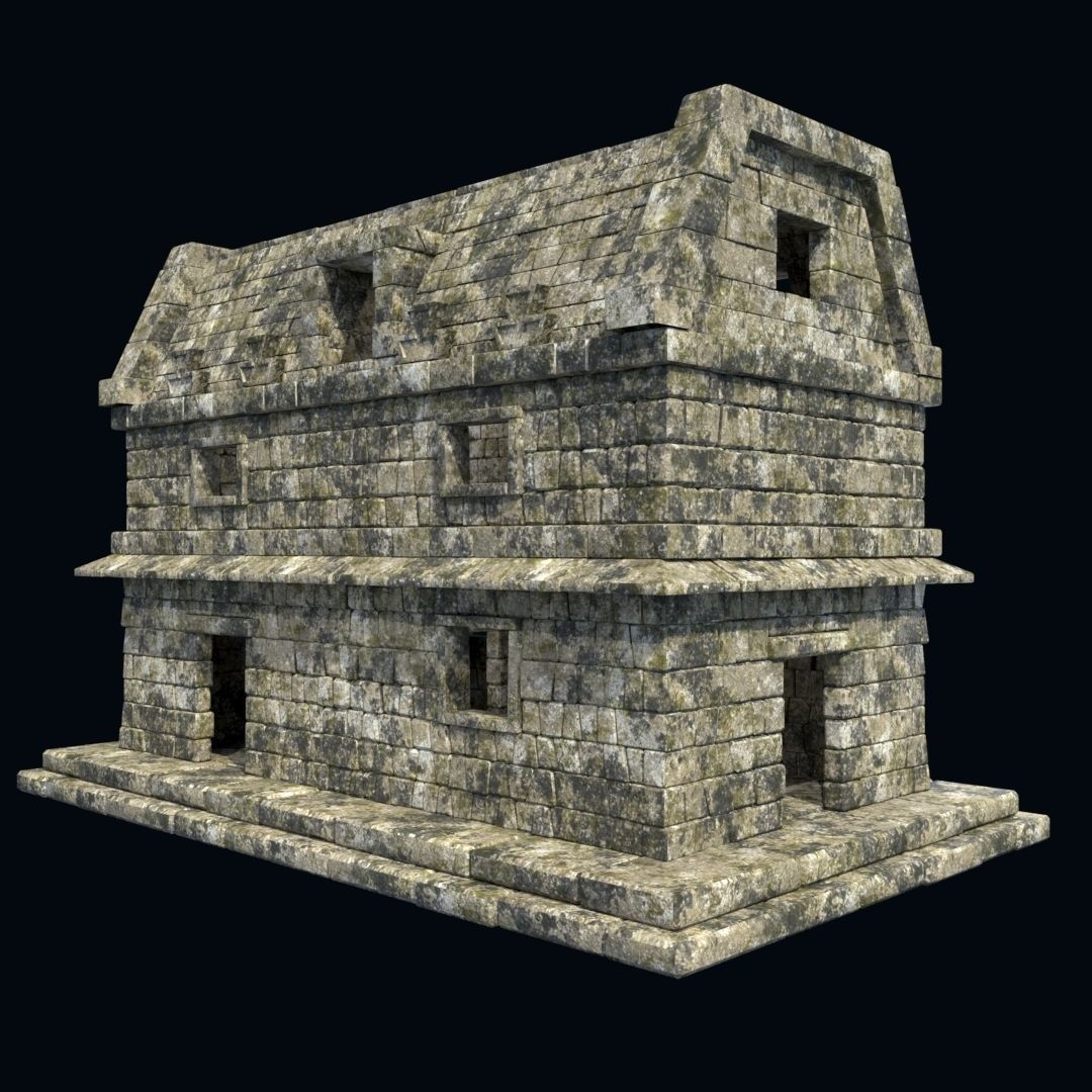 OLD ANCIENT HOUSE AZTEC MAYAN INCA STONE TEMPLE COLLECTION Low-poly 3D model_9