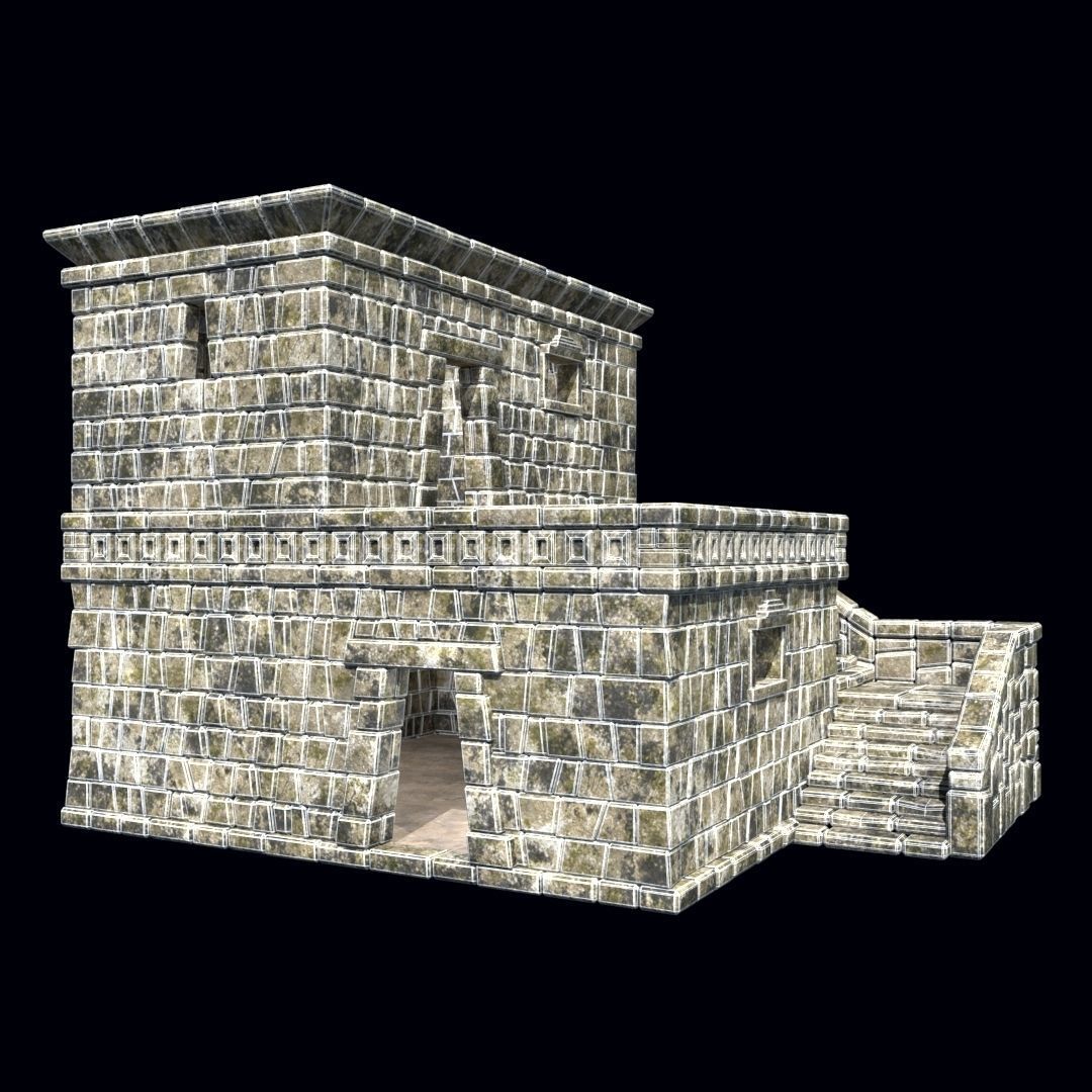 OLD ANCIENT HOUSE AZTEC MAYAN INCA STONE TEMPLE COLLECTION Low-poly 3D model_17