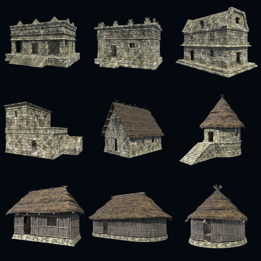 OLD ANCIENT HOUSE AZTEC MAYAN INCA STONE TEMPLE COLLECTION Low-poly 3D model_46