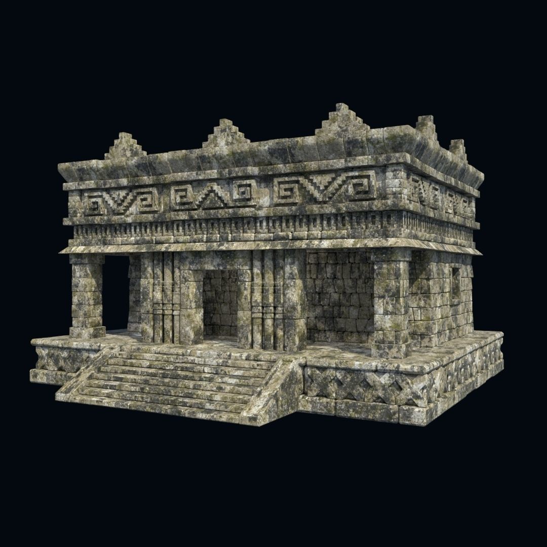 OLD ANCIENT HOUSE AZTEC MAYAN INCA STONE TEMPLE COLLECTION Low-poly 3D model_36
