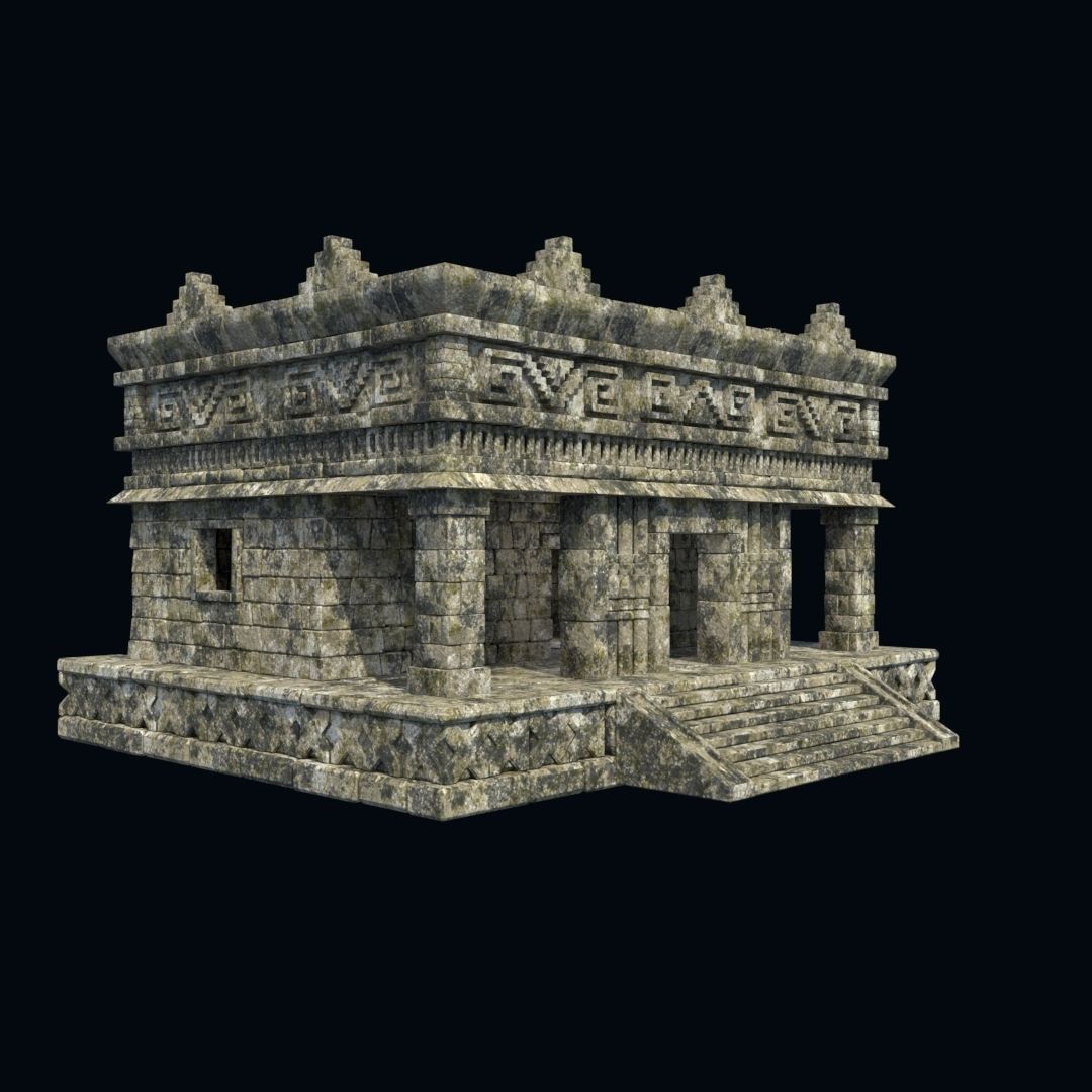 OLD ANCIENT HOUSE AZTEC MAYAN INCA STONE TEMPLE COLLECTION Low-poly 3D model_32