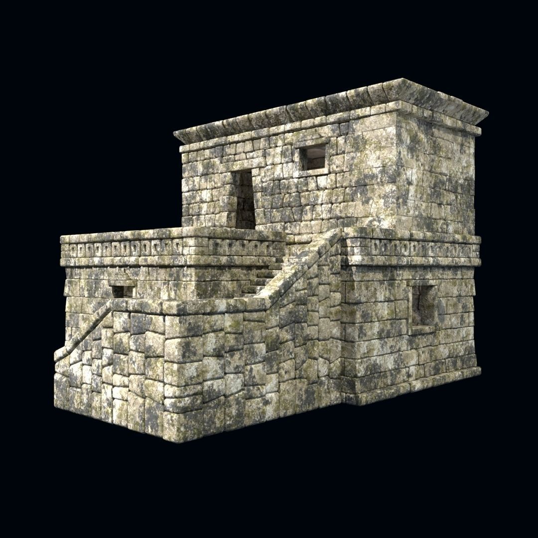 OLD ANCIENT HOUSE AZTEC MAYAN INCA STONE TEMPLE COLLECTION Low-poly 3D model_12